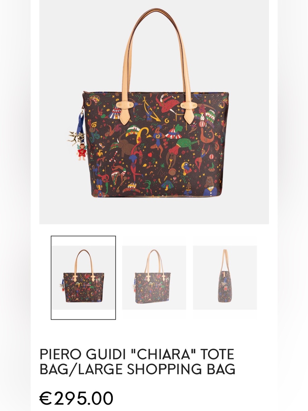 Piero Guidi Chiara Tote “Magic Circus” Coated Canvas Calfskin Straps Italy - Picture 11 of 17